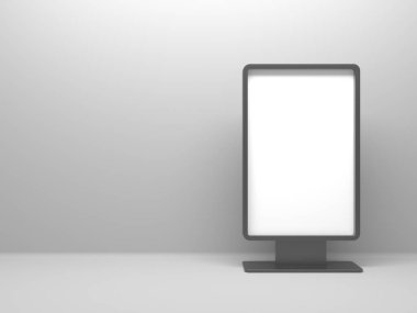 Dijital reklam afişi ticareti. Boş büfe. 3d oluşturma