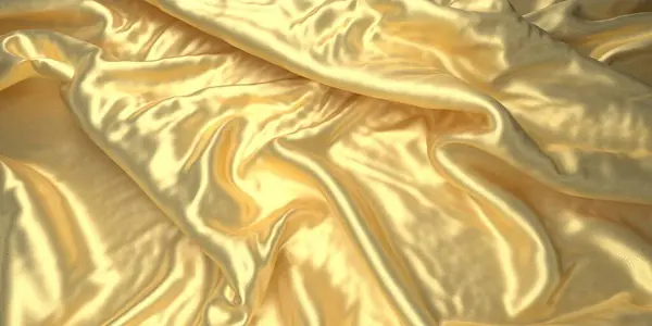 金の絹はサテンの質を折りました 抽象的な生地の背景 3Dレンダリング — ストック写真