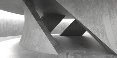 Soyut boş modern iç mekan. Beton duvarlar. Mimarlık geçmişi. 3d oluşturma