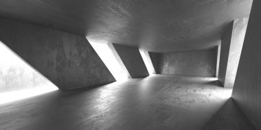 Soyut boş modern iç mekan. Beton duvarlar. Mimarlık geçmişi. 3d oluşturma