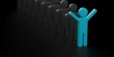 Bir ekibin lideri. İnsanlar farklıdır. Takım çalışması başarı konsepti. 3d oluşturma