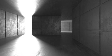 Soyut boş modern iç mekan. Beton duvarlar. Mimarlık geçmişi. 3d oluşturma