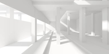 Beyaz Modern mimari iç arka plan. 3D render illüstrasyon
