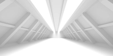 Beyaz Modern mimari iç arka plan. 3D render illüstrasyon