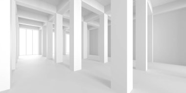 Beyaz Modern mimari iç arka plan. 3D render illüstrasyon