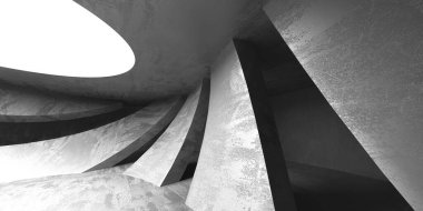 Soyut boş modern iç mekan. Beton duvarlar. Mimarlık geçmişi. 3d oluşturma