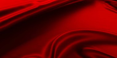 Kırmızı ipek kumaş arka plan. Kumaş dalgaları. Noel 'in zarif duvar kağıdı tasarımı. 3d oluşturma