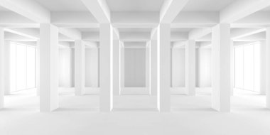 Beyaz Modern mimari iç arka plan. 3D render illüstrasyon