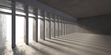 Soyut mimari iç plan. Modern beton oda. 3d oluşturma