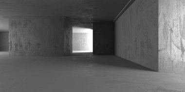 Soyut boş modern iç mekan. Beton duvarlar. Mimarlık geçmişi. 3d oluşturma