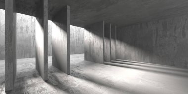 Soyut boş modern iç mekan. Beton duvarlar. Mimarlık geçmişi. 3d oluşturma