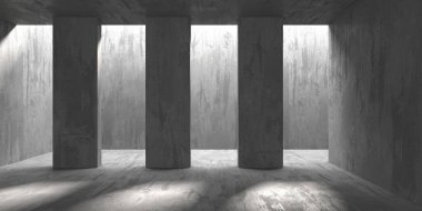 Soyut mimari iç plan. Modern beton oda. 3d oluşturma