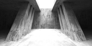 Soyut boş modern iç mekan. Beton duvarlar. Mimarlık geçmişi. 3d oluşturma