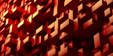 Kırmızı küplerin soyut arkaplanı. 3d oluşturma