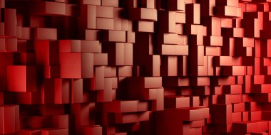 Kırmızı küplerin soyut arkaplanı. 3d oluşturma