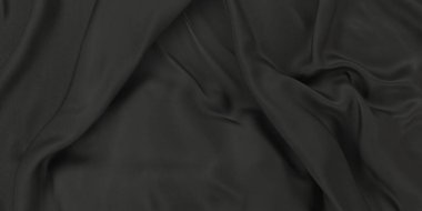 Siyah koyu renkli saten kumaş. Dalgalı siyah ipek kumaş. 3d oluşturma