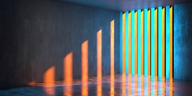 Soyut boş modern iç mekan. Beton duvarlar. Mimarlık geçmişi. 3d oluşturma