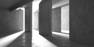 Soyut boş modern iç mekan. Beton duvarlar. Mimarlık geçmişi. 3d oluşturma