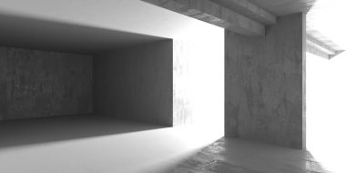 Soyut iç dizayn beton oda. Mimarlık geçmişi. 3d oluşturma