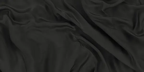 Textura Preta Cetim Tecido Escuro Tecido Seda Preta Ondulado Renderização — Fotografia de Stock