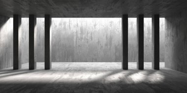 Soyut boş modern iç mekan. Beton duvarlar. Mimarlık geçmişi. 3d oluşturma