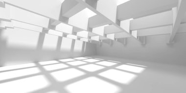 Beyaz Modern mimari iç arka plan. 3D render illüstrasyon