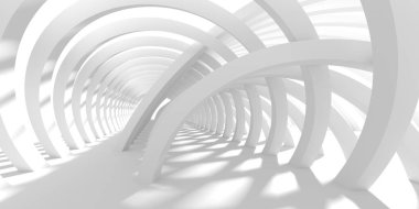 Minimalist oda alanı. Beyaz, temiz, içi boş bir mimari. 3d oluşturma