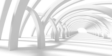 Minimalist oda alanı. Beyaz, temiz, içi boş bir mimari. 3d oluşturma