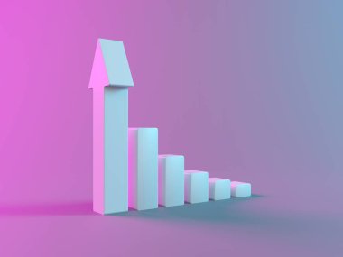 Yükselen oklu büyüme grafiği. İş başarısının diyagramı. 3d oluşturma