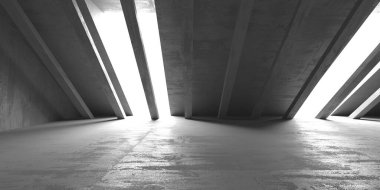 Soyut boş modern iç mekan. Beton duvarlar. Mimarlık geçmişi. 3d oluşturma