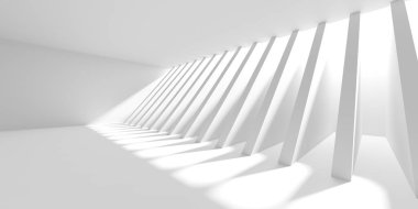 Minimalist oda alanı. Beyaz, temiz, içi boş bir mimari. 3d oluşturma