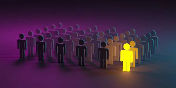 Stand out from the crowd. Unique person. Different winner. 3d rendering