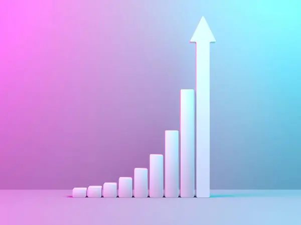 Growth chart with rising arrow. Diagram of business success. 3d rendering