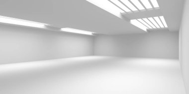 Beyaz Modern mimari iç arka plan. 3D render illüstrasyon