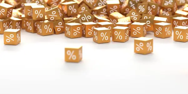 Percentage Tekens Gouden Kubussen Korting Verkoop Destructie — Stockfoto
