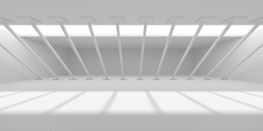 Beyaz Modern mimari iç arka plan. 3D render illüstrasyon