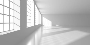 Beyaz Modern mimari iç arka plan. 3D render illüstrasyon