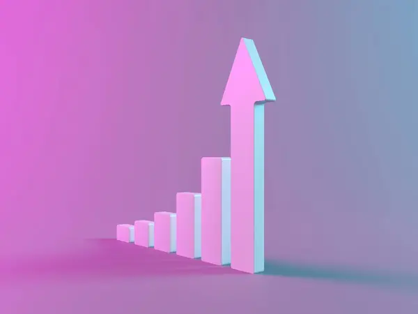 Growth chart with rising arrow. Diagram of business success. 3d rendering