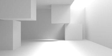 Beyaz Modern mimari iç arka plan. 3D render illüstrasyon