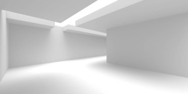 Beyaz Modern mimari iç arka plan. 3D render illüstrasyon