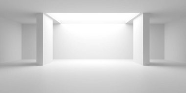 Beyaz Modern mimari iç arka plan. 3D render illüstrasyon