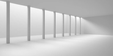 Beyaz Modern mimari iç arka plan. 3D render illüstrasyon