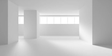 Beyaz Modern mimari iç arka plan. 3D render illüstrasyon