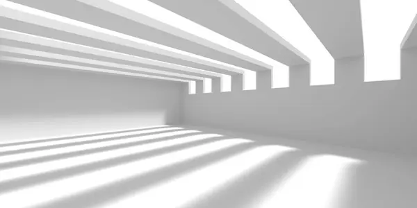 最小的空间 白色干净空旷的建筑内部 3D渲染 — 图库照片