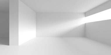 Beyaz Modern mimari iç arka plan. 3D render illüstrasyon