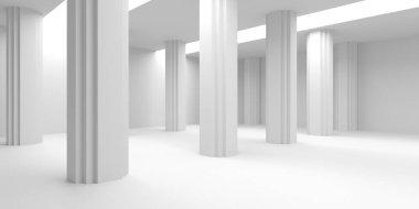 Beyaz Modern mimari iç arka plan. 3D render illüstrasyon