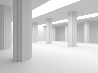 Beyaz Modern mimari iç arka plan. 3D render illüstrasyon