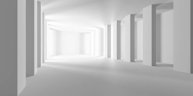 Beyaz Modern mimari iç arka plan. 3D render illüstrasyon