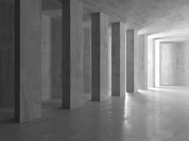 Soyut mimari iç plan. Modern beton oda. 3d oluşturma