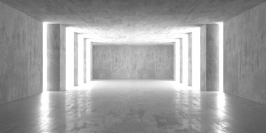 Soyut boş modern iç mekan. Beton duvarlar. Mimarlık geçmişi. 3d oluşturma